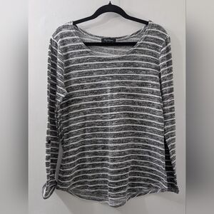 Gray and White Striped Long Sleeve Top
